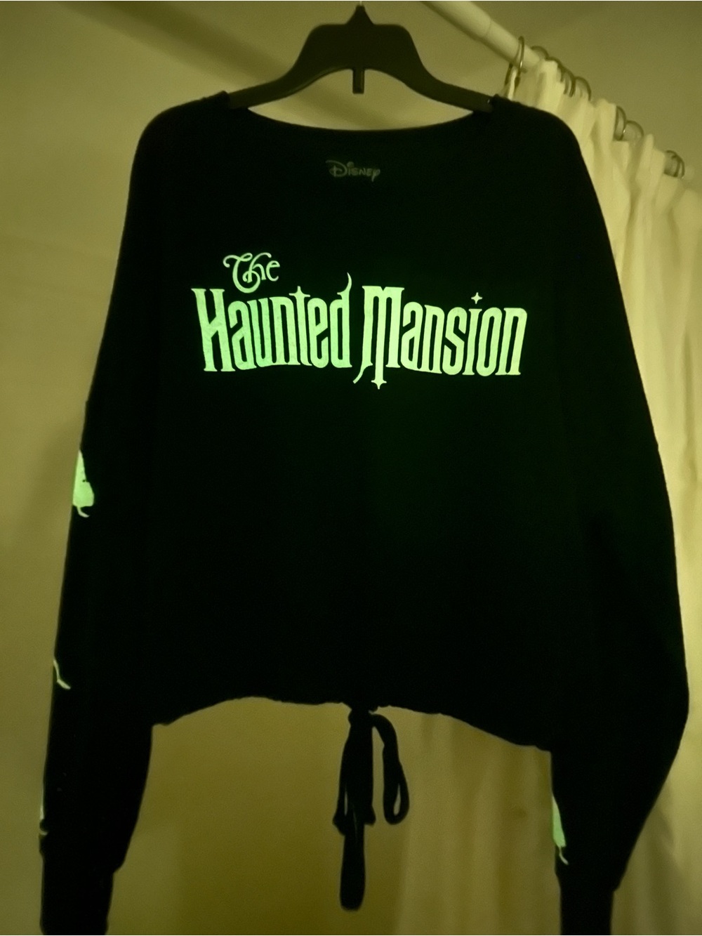 Disney Glow in the Dark Black Haunted Mansion Cropped Pullover with Drawstring - Picture 5 of 5